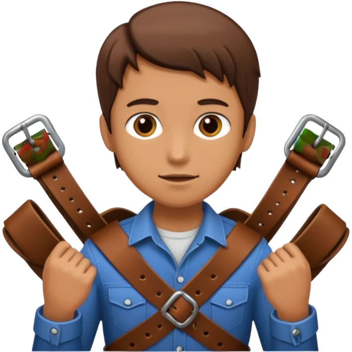 Person with straight face and belt in hand emoji