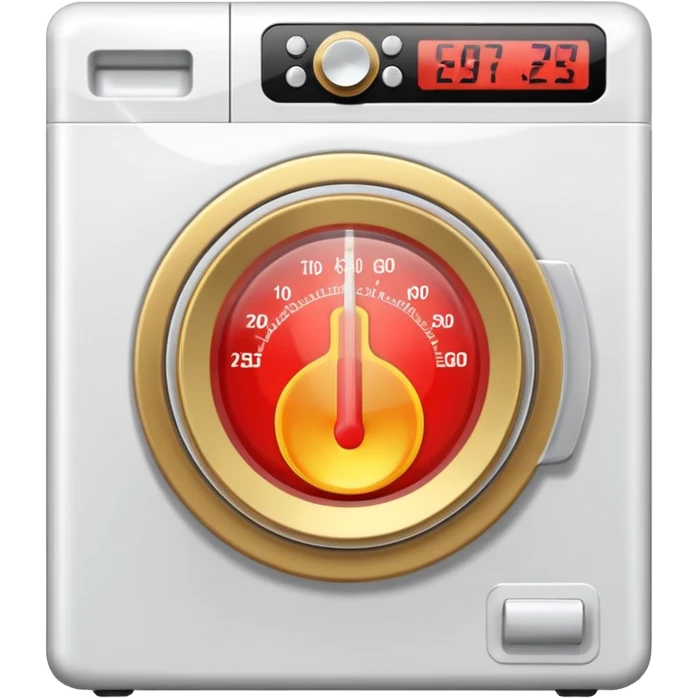 create an icon for white washing machine with big hot termometer in front emoji