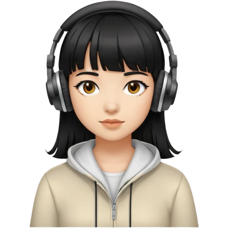 Con gái, đeo tai nghe, tóc đen, để mái emoji
