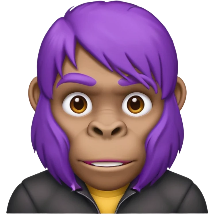 purple haired gorilla head with headrest, apple style emoji, no text emoji