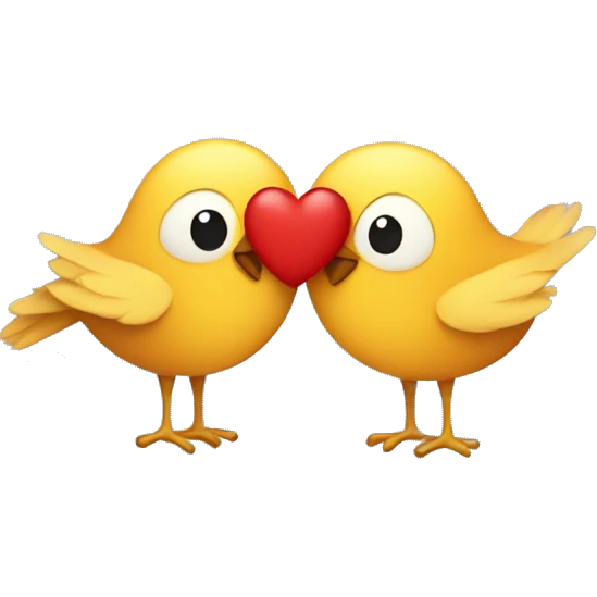 Two birds in love surrounded by a heart emoji