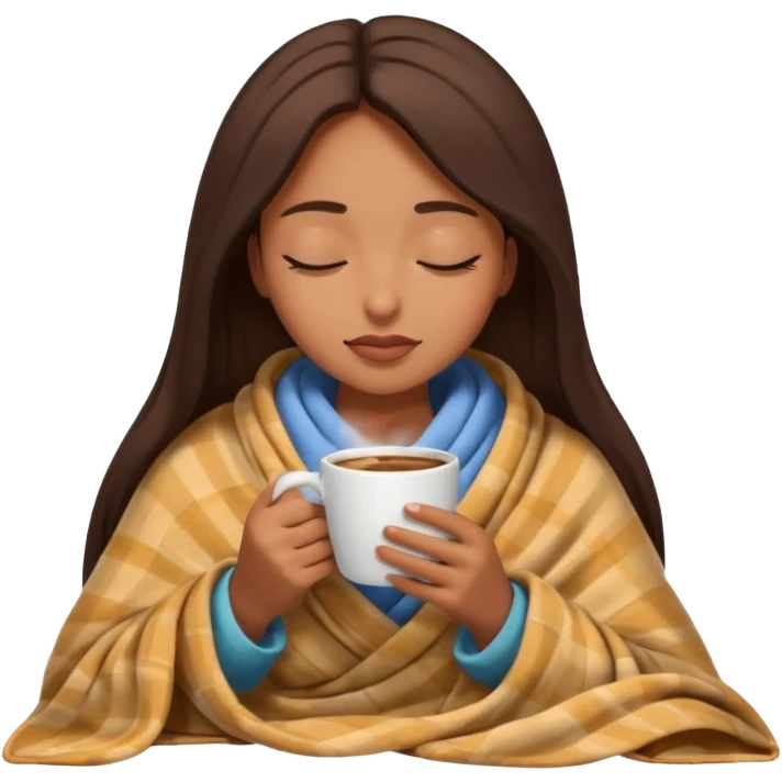 brown girl inside a blanket sipping coffee eyes closed emoji