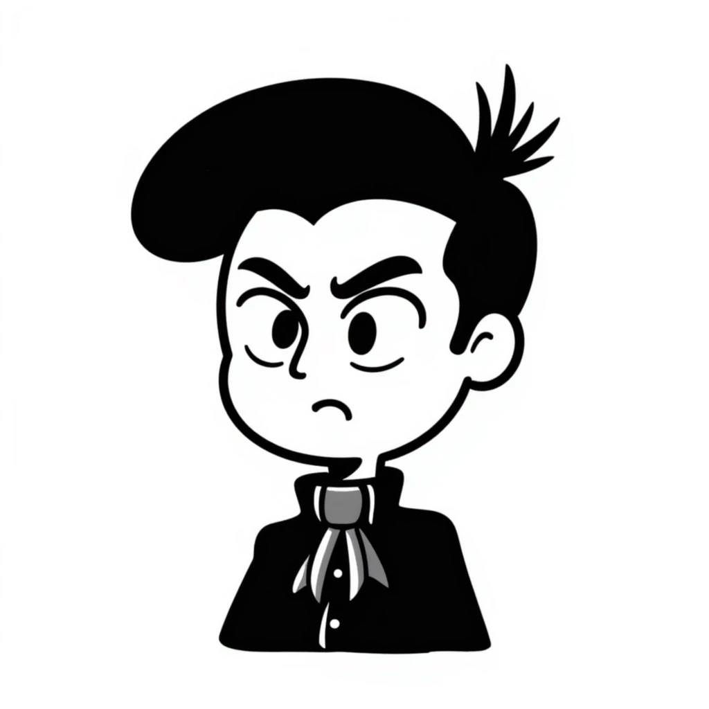Chibi Levi Ackerman with big head and small body, cute angry expression, black undercut hair, wearing Scout Regiment uniform with cravat emoji