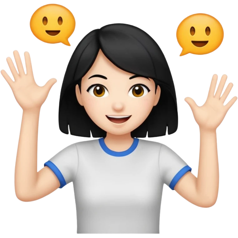 girl with black hair in short sleeves cheering yay emoji