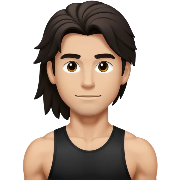 Athletic-looking guy in black sports clothes, long hair. emoji