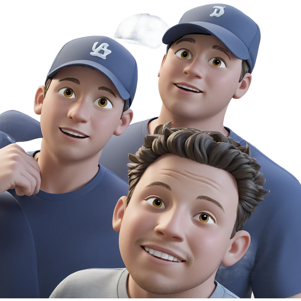 three boys in baseball caps emoji