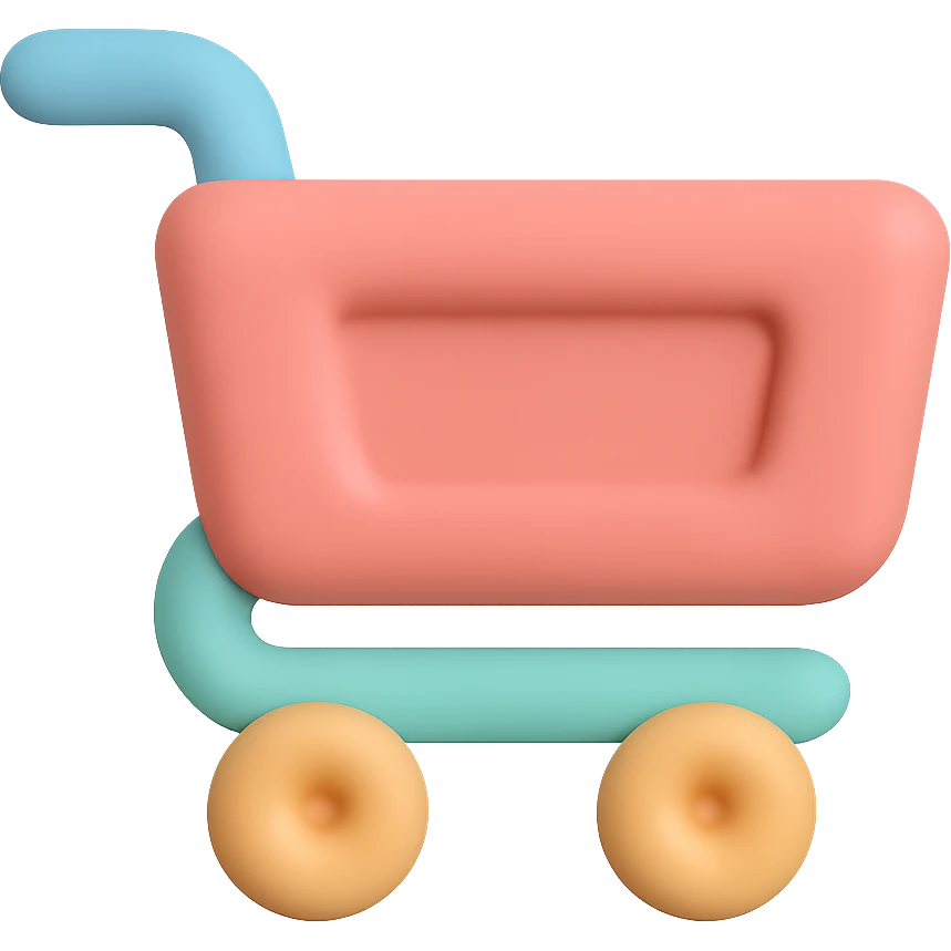 icon of a cart in 3D mochi style with soft pastel colors and smooth rounded shapes, cute and minimal look emoji