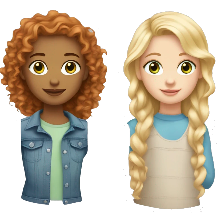 3 girls. Girl 1- wavey blonde hair and green eyes.  Girl 2- red curly hair brown eyes. Girl 3-light blonde hair blue eyes emoji