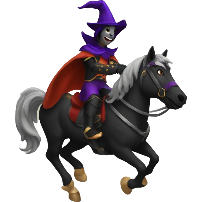 dark jester riding a horse emoji