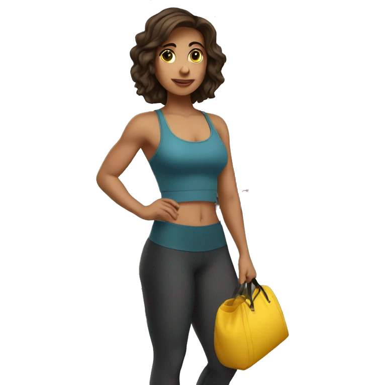 Brunette girl at gym with bag emoji