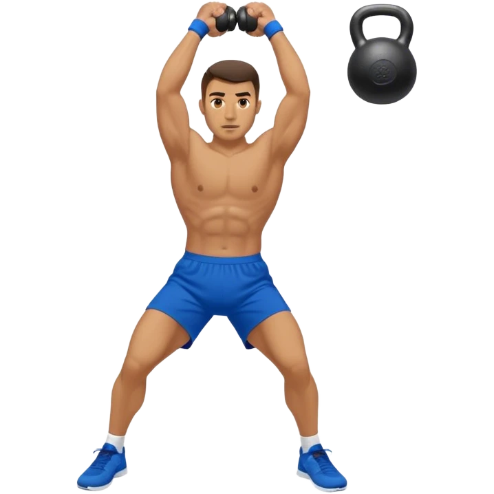 blue shorts man doing kettlebell swings emoji