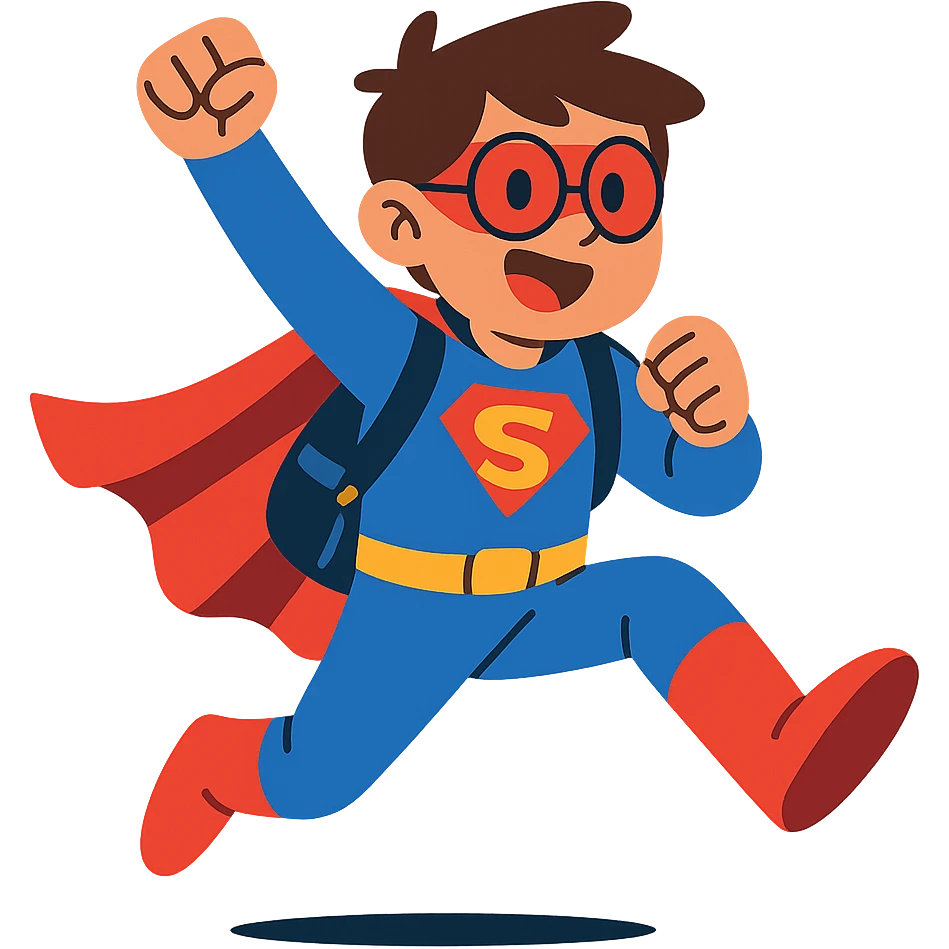 student in superhero costume, dynamic pose emoji