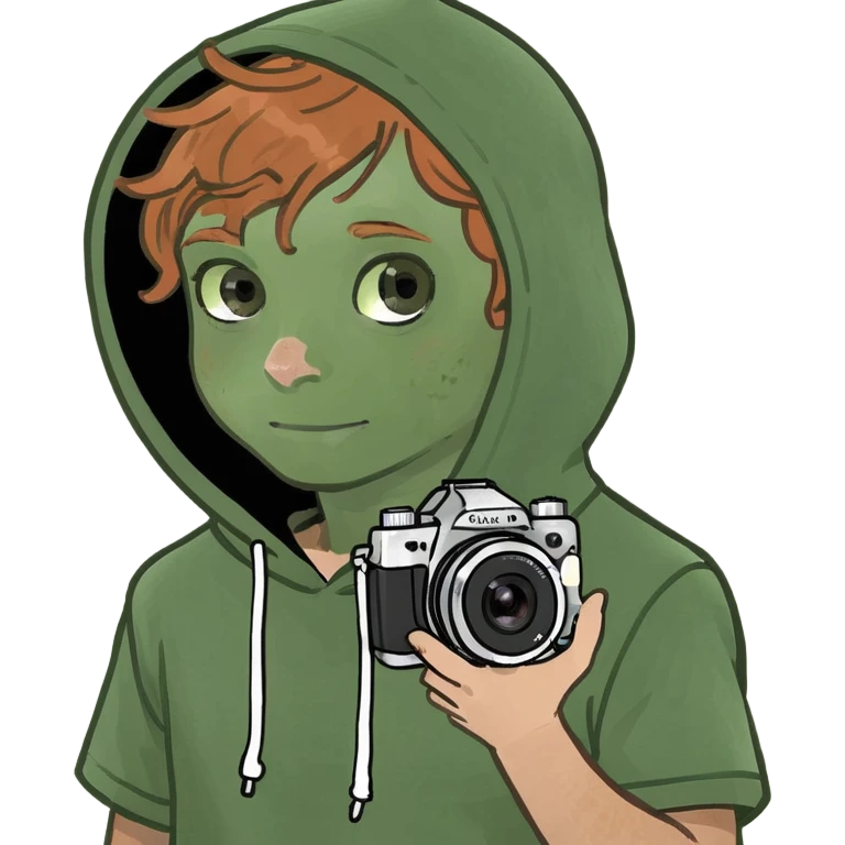 ginger boy short sleeve hoodie freckles brown eyes and camera  emoji