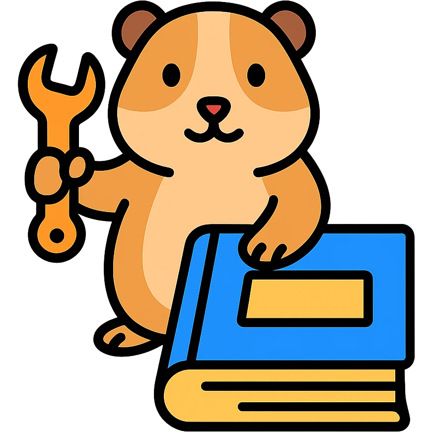 guinea pig (cavia) holding a wrench, fixing a book, color outline icon emoji