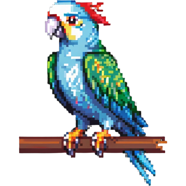 low-res pixel art party parrot with minimal colors and meme expression emoji