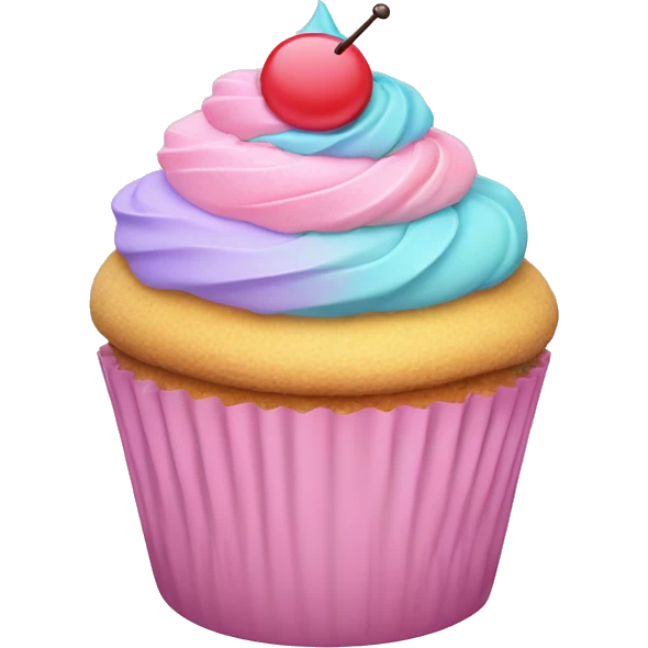 pastel pink cupcake, with colorful frosting on it emoji