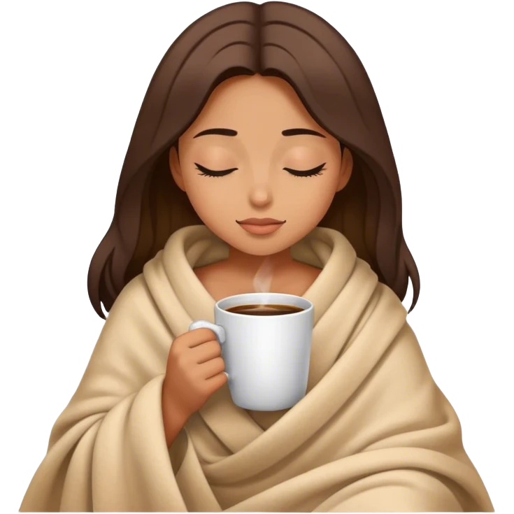 girl inside a blanket sipping coffee eyes closed emoji