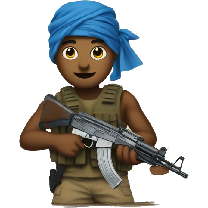 Ak with a blue bandana tied around the magazine  emoji