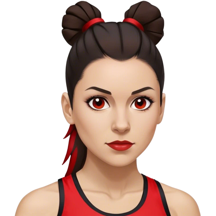 Melanie chisholm with a dark brown high ponytail with a red streak through it, wearing athletic attire emoji