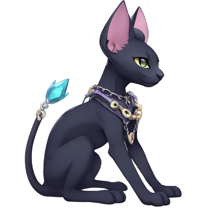 cool anthro punk kawaii edgy distinguished pretty elegant beautiful fantasy black ethereal nargacuga-Noivern-sphynx-Quiana-Fakemon collar harness chains necklace full body emoji