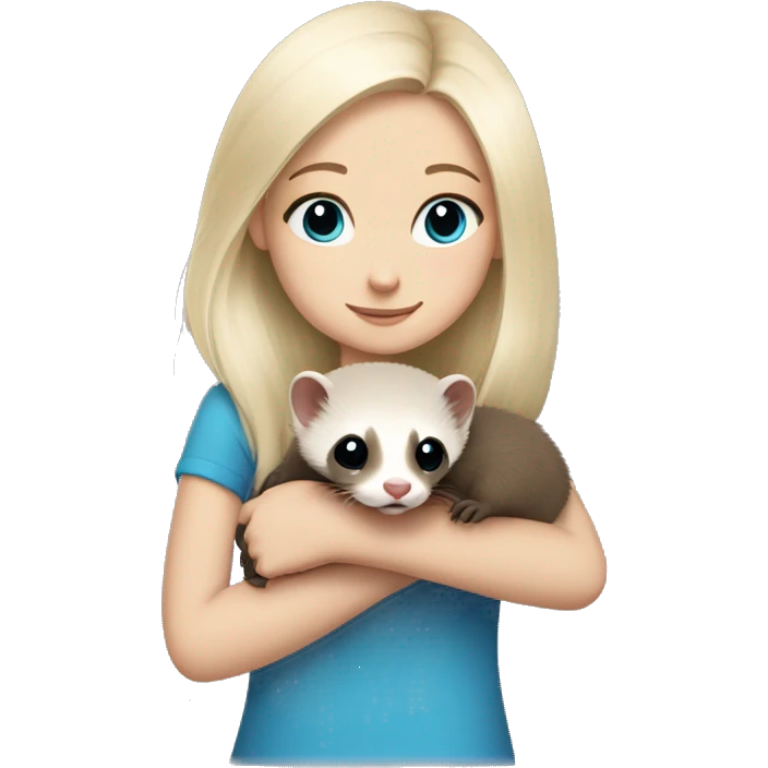Ferret in hands of a blond girl with blue eyes and long eyelashes  emoji