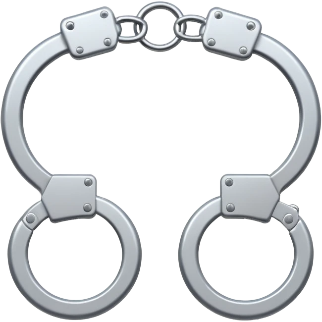 Minimalistic metallic handcuffs emoji, black and white, reflective metal, simple flat vector design, futuristic minimal style emoji