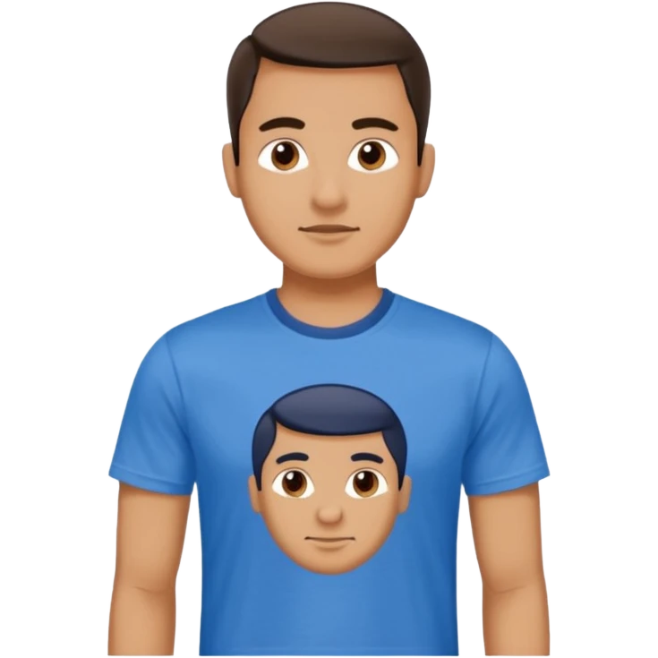 Now make a men who wears blue t shirt and on t shirt it is written mayank emoji