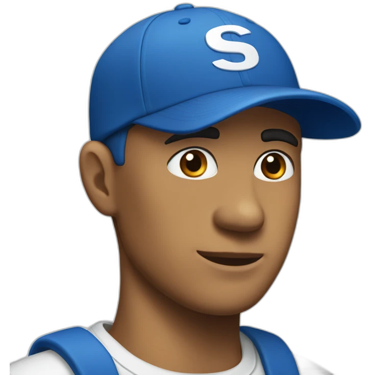 A white Men with a blue cap and with the white letters S and K in his blue tshirt emoji