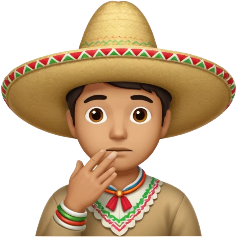 person deep in thought, wearing a traditional Mexican sombrero. The character has a neutral or slightly furrowed expression, one hand gently touching their chin in a classic thinking pose.  emoji