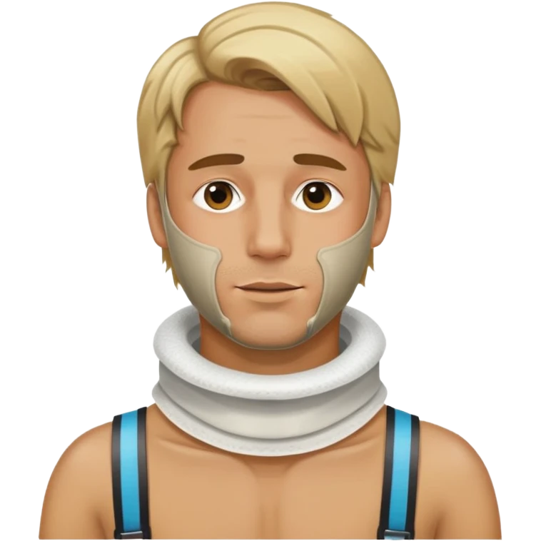 Man with dirty blonde, hair, drunk, and neck brace emoji