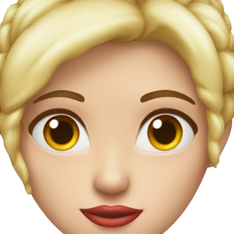 Crea a una mujer blanca de ojos rojos pelo extremadamente largo color rojo emoji