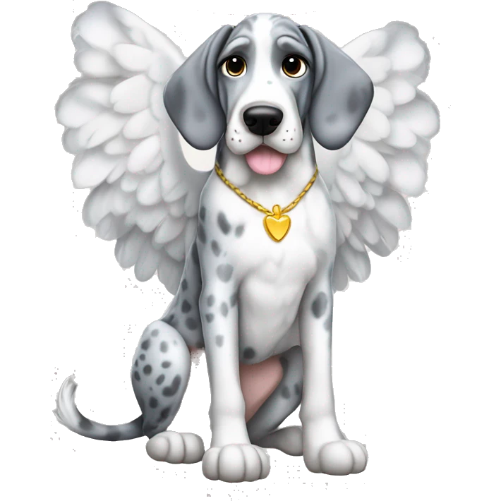 Blue Merle Great Dane wearing a angel costume  emoji