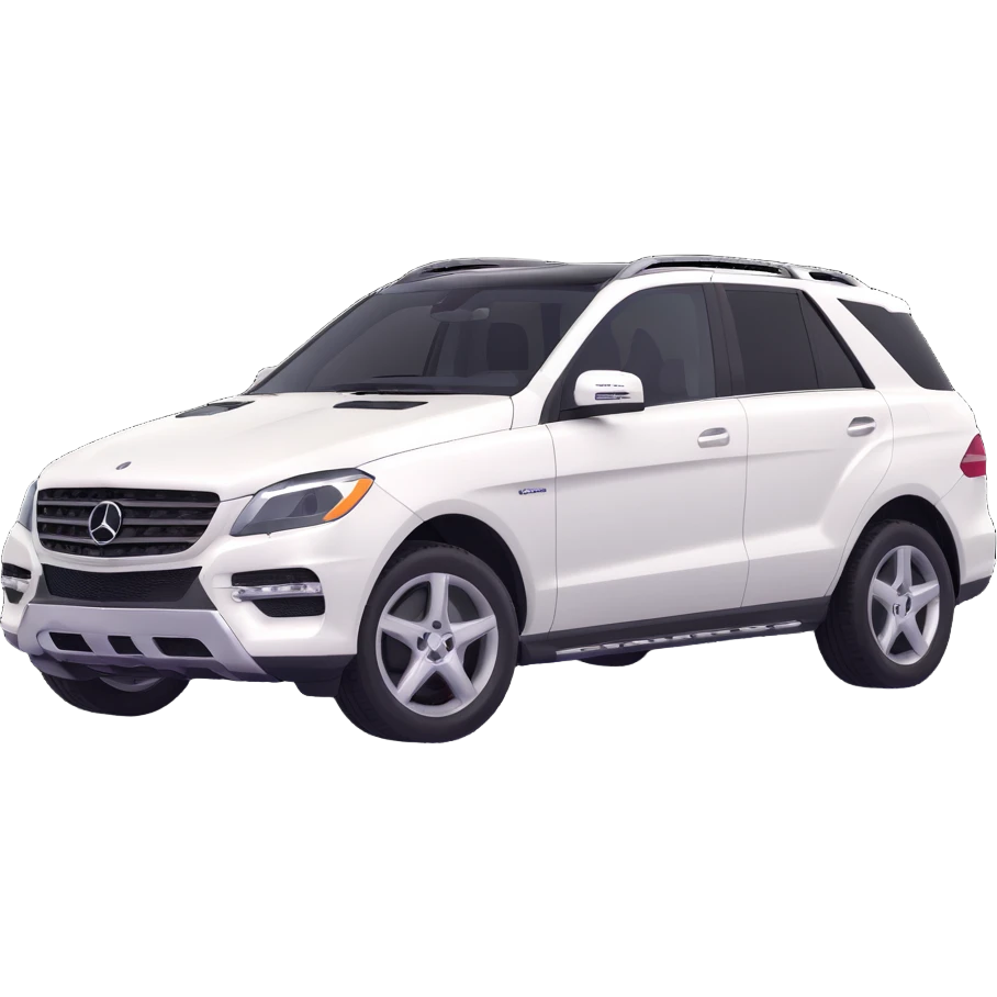 3D style image of a 2015 Mercedes Benz ML350 SUV, white exterior, black interior, front angle emoji