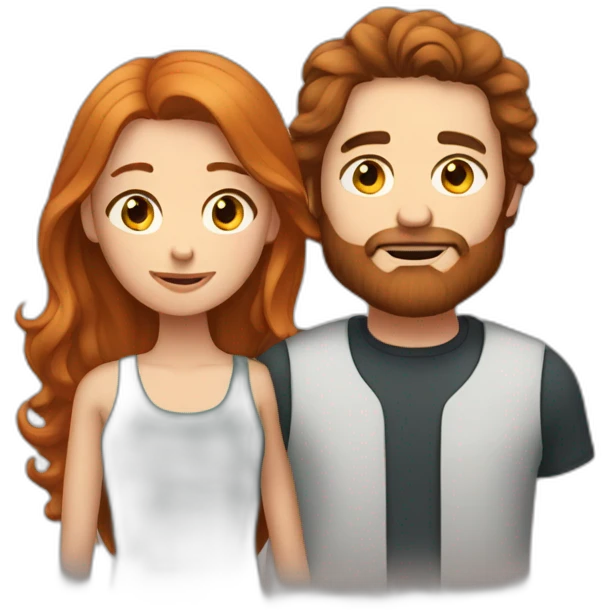 Bearded white man with dark hair and girlfriend with long ginger hair emoji