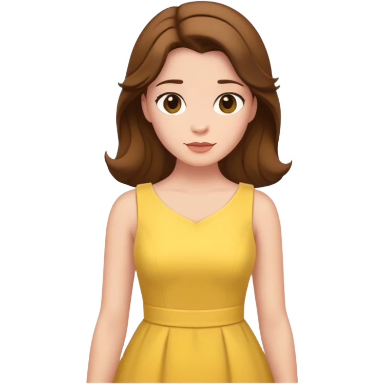 Belle from hips up, yellow dress, brown hair, minimal style, larger size emoji
