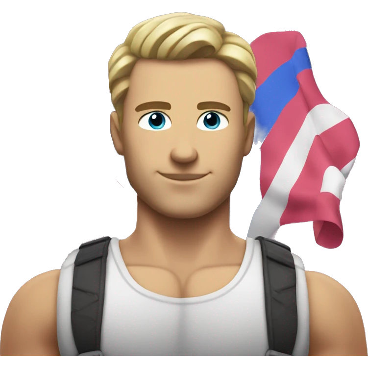 A muscular white man with half-slanted eyes and hair style with a parting on the left side holding the bisexual flag emoji