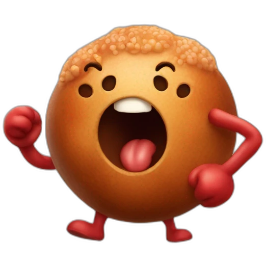 Anthropomorphic meatball with arms and legs doing something random emoji
