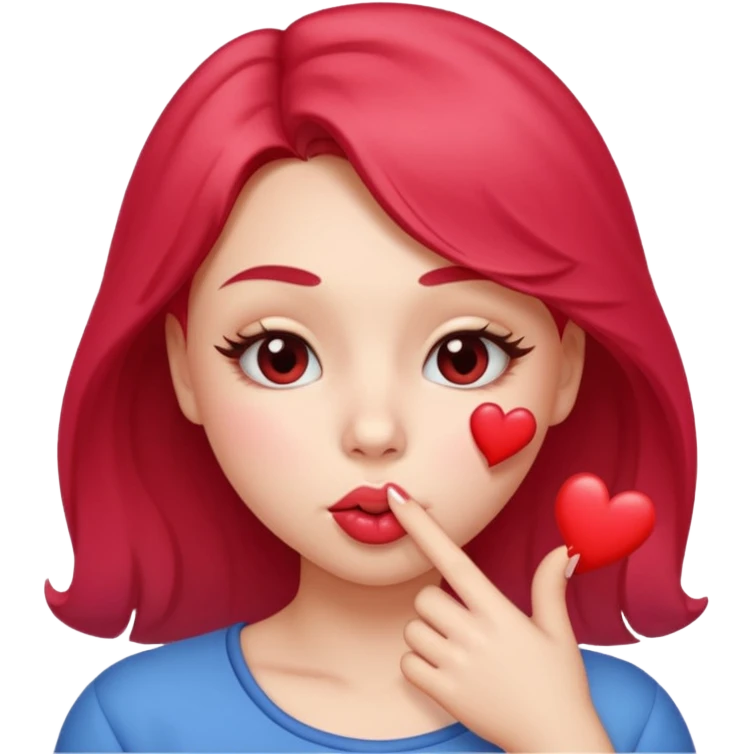 Emoji, girl's face blowing a kiss, puckered lips, small heart emoji