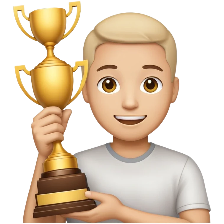 Emoticon where only hands come out and hold the trophy.
Don't show your face and body emoji