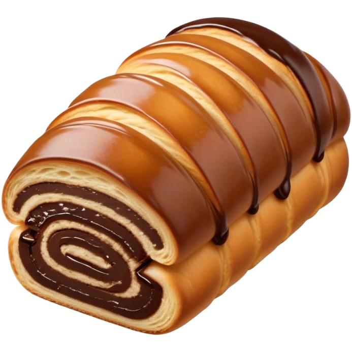 Cinematic warm pain au chocolat, flaky golden-brown pastry with a rich chocolate filling peeking through, perfectly crisp exterior, soft glowing highlights, inviting and indulgent. emoji