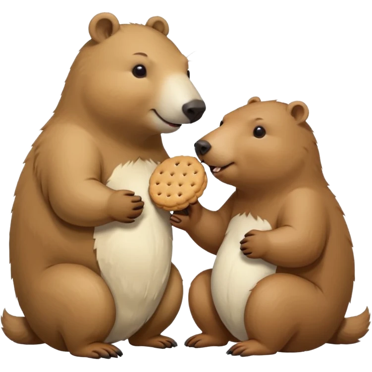 capybara and an snow bear eating biscuits with each other emoji