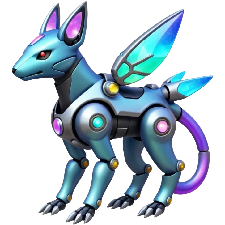 Mechanical Nebulae Colorful Shiny Iridescent Futuristic Modern Cybernetic Protogen-Fakémon-Pokémon-creature-fusion (full body) emoji