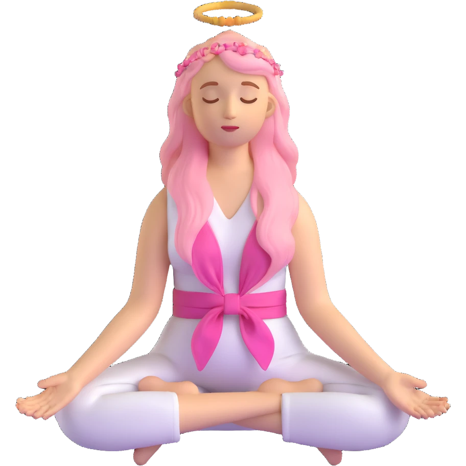 woman with long blonde hair as an angel meditating with pink hair accessories emoji