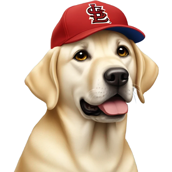Yellow lab wearing a St. Louis cardinal hat emoji