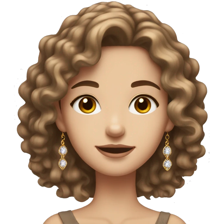 white beautiful girl with brown wavy hair and brown eyes wearing jewellery  emoji