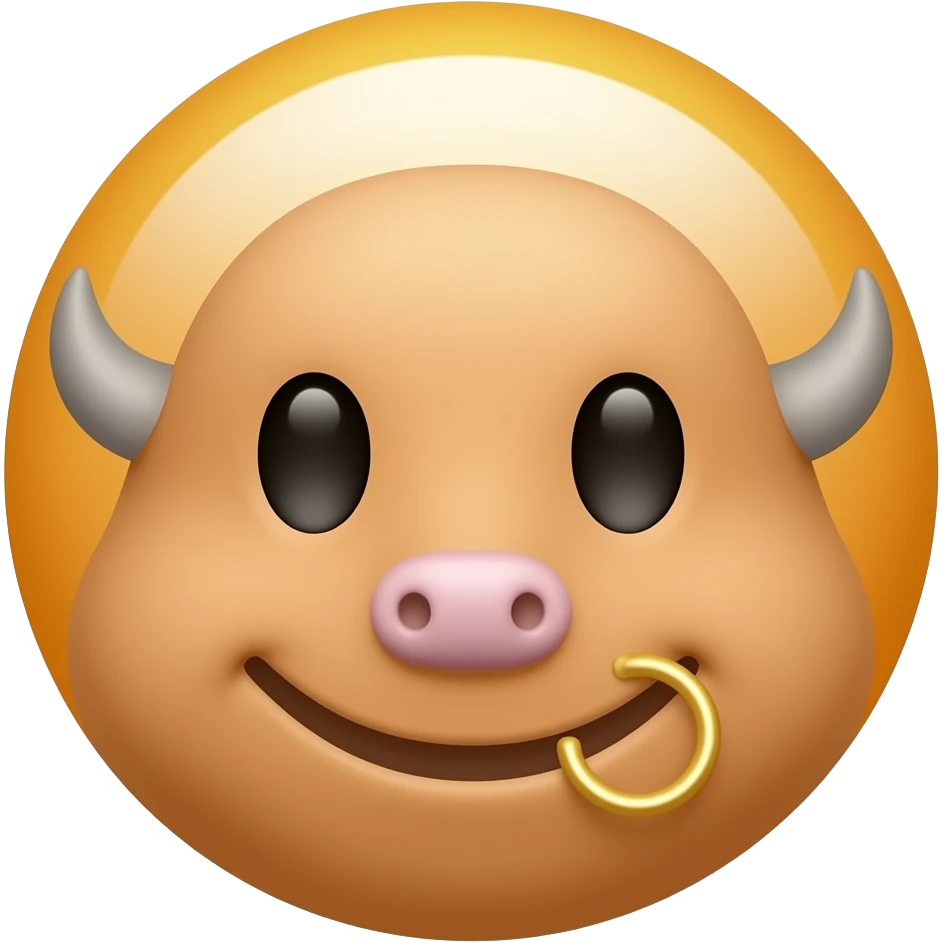 Bull's Tavern: 3D emoji style, glossy surface, soft shadows, white background, centered, no text, bull character, friendly smirk, amber color, small gold nose ring, no defined gender emoji