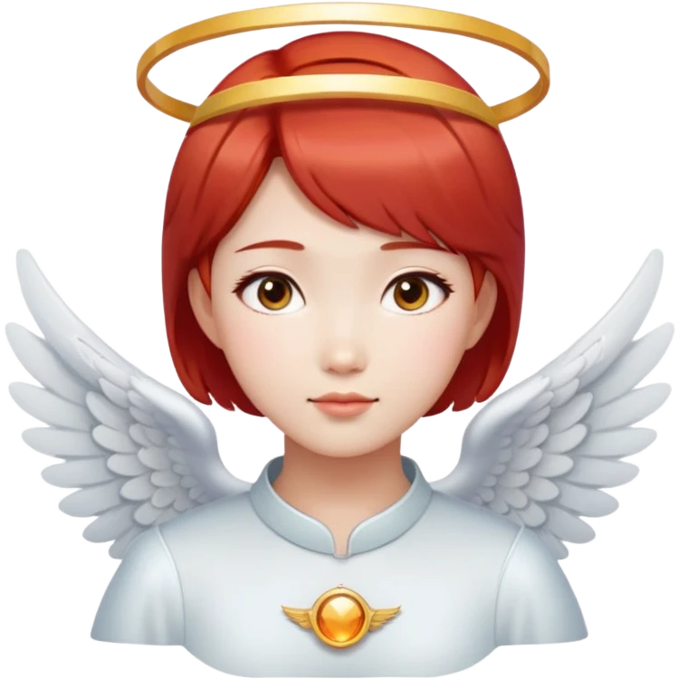 Asian angel girl with short red hair, oval face, and halo emoji
