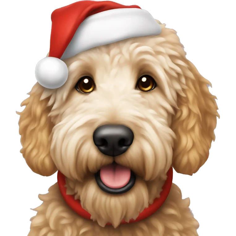 Golden doodle with a Santa hat emoji