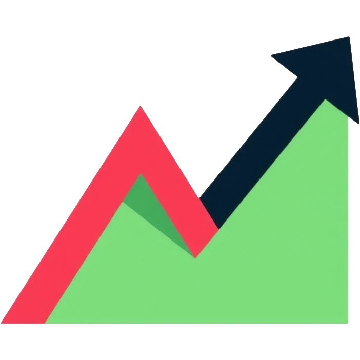 A diamond shape (rhombus) divided by an ascending graph line, with the lower part red and the upper part green, representing price movement emoji
