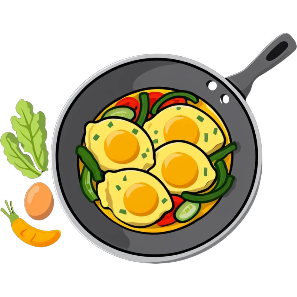 frying pan cooking an omelet with eggs and vegetables emoji